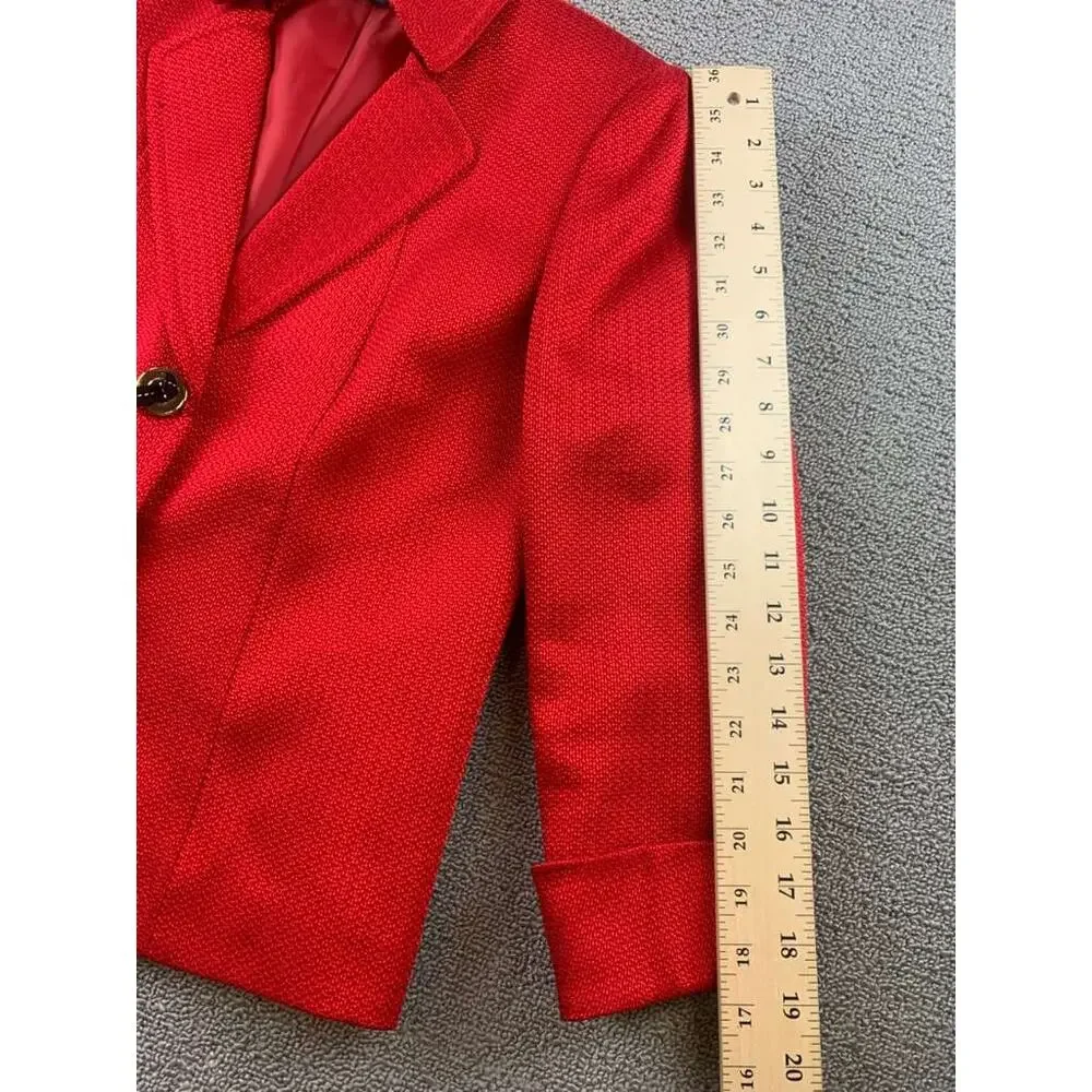 Y2K Tahari Arthur S Levine Blazer Women 4 Red Two Button Notch Lapel Long Sleeve
